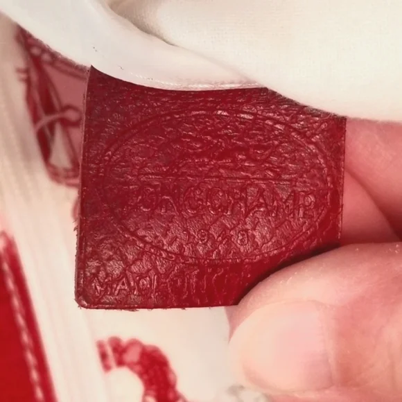 Longchamp Red & White Canvas Toile de Jouy Tote Bag - Picture 9 of 15